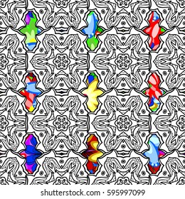 Seamless exotic pattern with many tropical flowers. Blooming jungle. Motley vector illustration.