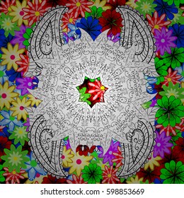 Seamless exotic pattern with many tropical flowers. Blooming jungle. Motley vector illustration.