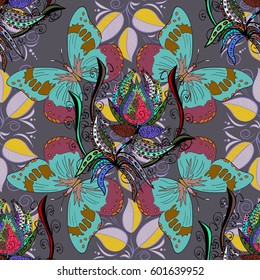 Seamless exotic pattern with many tropical flowers. Blooming jungle. Motley vector illustration.