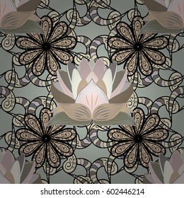 Seamless exotic pattern with many tropical flowers. Blooming jungle. Motley vector illustration.