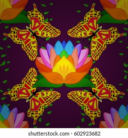 Seamless exotic pattern with many tropical flowers. Blooming jungle. Motley vector illustration.