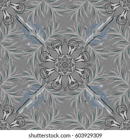 Seamless exotic pattern with many tropical flowers. Blooming jungle. Motley vector illustration.