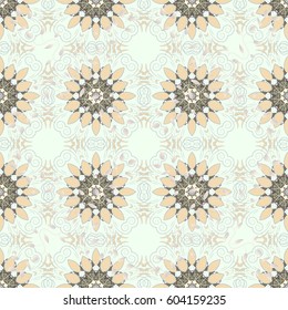 Seamless exotic pattern with many tropical flowers. Blooming jungle. Motley vector illustration.