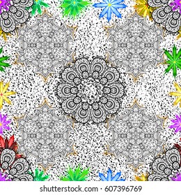 Seamless exotic pattern with many tropical flowers. Blooming jungle. Motley vector illustration.
