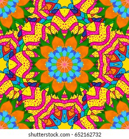 Seamless exotic pattern with many tropical flowers. Blooming jungle. Motley vector illustration.
