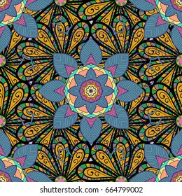 Seamless exotic pattern with many tropical flowers. Motley vector illustration.
