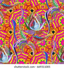 Seamless exotic pattern with many tropical flowers. Blooming jungle. Motley vector illustration.