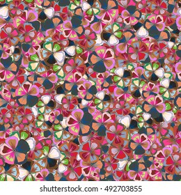 Seamless exotic pattern with many varicolored tropical flowers. Blooming jungle. Motley vector illustration.