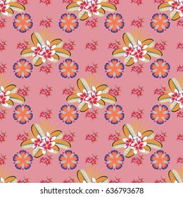Seamless exotic pattern with many varicolored tropical flowers. Blooming jungle. Motley vector illustration.