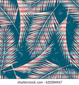 Seamless exotic pattern with palm leaf silhouettes. Geometric background. Surf mood. Vector design.