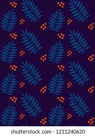 Seamless exotic pattern with palm leaves in vector. Tropical purple background