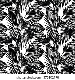 Seamless exotic pattern with palm leaves . Vector hand draw illustration.