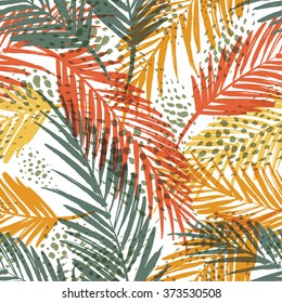 Seamless exotic pattern with palm leaves . Vector hand draw illustration.