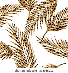 Seamless exotic pattern with palm leaves and animal pattern . Vector hand draw illustration.