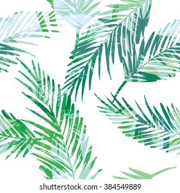 Seamless exotic pattern with palm leaves . Vector hand draw illustration.