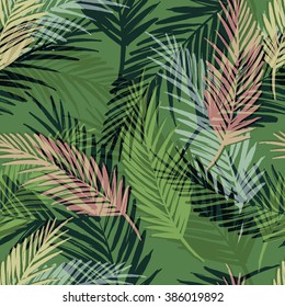 Seamless exotic pattern with palm leaves . Vector hand draw illustration.