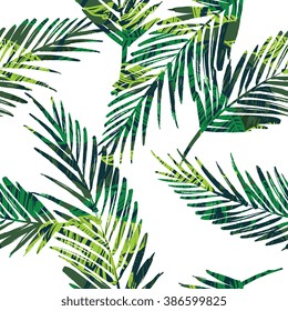 Seamless exotic pattern with palm leaves . Vector hand draw illustration.