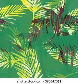 Seamless exotic pattern with palm leaves . Vector hand draw illustration.