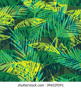 Seamless exotic pattern with palm leaves . Vector hand draw illustration.