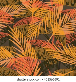 Seamless exotic pattern with palm leaves . Vector hand draw illustration.