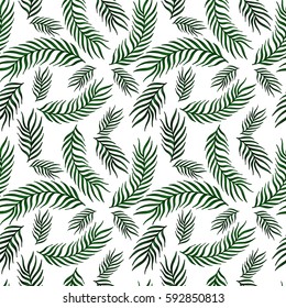 Seamless exotic pattern with palm leaves . Vector hand draw illustration.