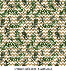 Seamless exotic pattern with palm leaves . Vector hand draw illustration.