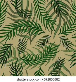 Seamless exotic pattern with palm leaves . Vector hand draw illustration.