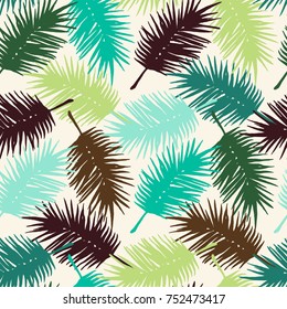 Seamless exotic pattern with palm leaves . Vector hand draw illustration.