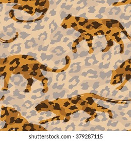 Seamless exotic pattern with  silhouettes of animals. Vector hand draw illustration.