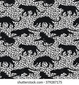 Seamless exotic pattern with  silhouettes of animals. Vector hand draw illustration.