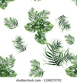 Seamless exotic pattern with tropical leaves . Vector illustration.