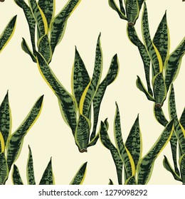Seamless exotic pattern with tropical leaves on a light background. 