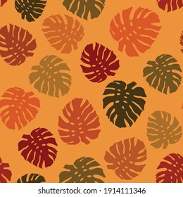 Seamless exotic pattern with tropical leaves monstera. Botanical fashionable template for design. Modern abstract design for paper, cover, fabric, interior decor