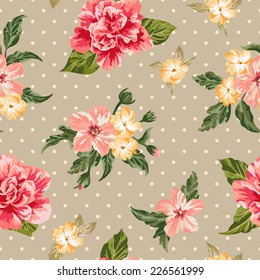 Seamless exotic pattern with tropical leaves and flowers on a white background.  Vector illustration.