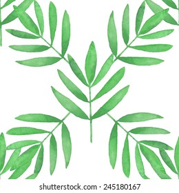 Seamless exotic pattern with tropical leaves on a white background. Watercolor illustration.