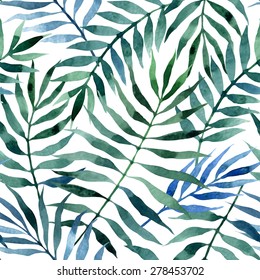 Seamless exotic pattern with tropical leaves. Vector illustration