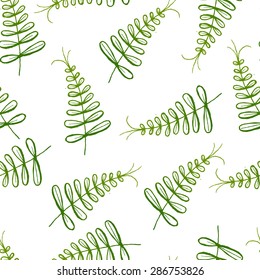Seamless exotic pattern with tropical leaves on a white background. Vector illustration.