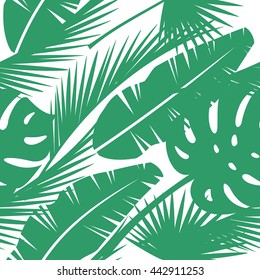 Seamless exotic pattern with tropical leaves . Vector  illustration