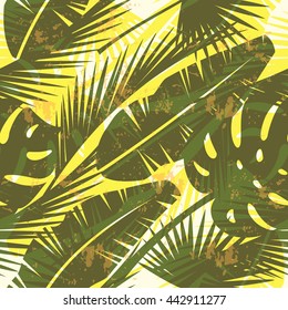 Seamless exotic pattern with tropical leaves . Vector  illustration