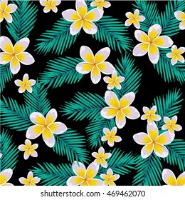 Seamless exotic pattern with tropical leaves and flowers.