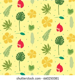 Seamless exotic pattern with tropical leaves. Vector hand draw background.