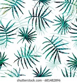 Seamless exotic pattern with tropical palm leaves. Vector hand drawn background.