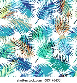 Seamless exotic pattern with tropical palm leaves. Vector hand drawn background.