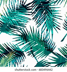 Seamless exotic pattern with tropical palm leaves. Vector hand drawn background.