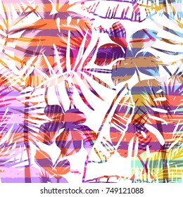 Seamless exotic pattern with tropical palm in bright color. Vector hand drawn texture.
