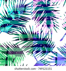 Seamless exotic pattern with tropical palm in bright color. Vector hand drawn texture.