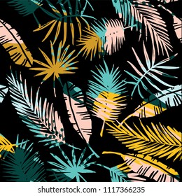 Seamless exotic pattern with tropical plants. Vector hand draw background.
