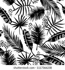 Seamless exotic pattern with tropical plants. Vector hand draw background.