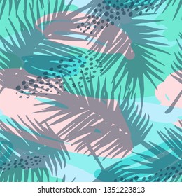 Seamless exotic pattern with tropical plants. Vector hand draw background.