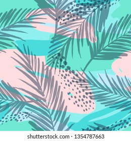 Seamless exotic pattern with tropical plants. Vector hand draw background.